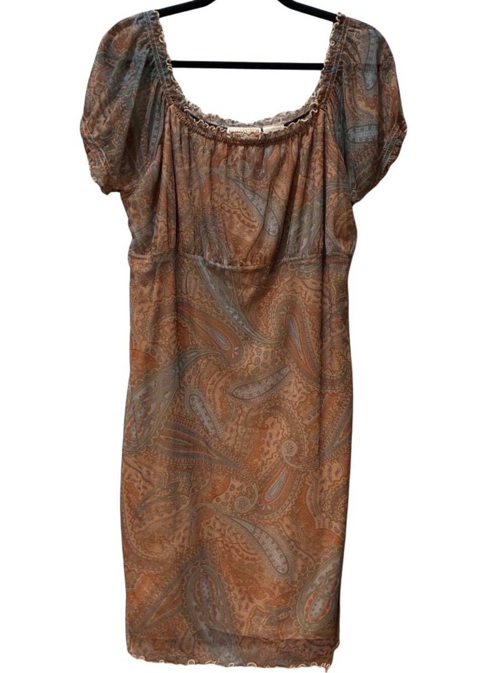 Vintage Y2K Expressions Paisley Mesh Overlay Dress Milkmaid Fairycore Boho XL